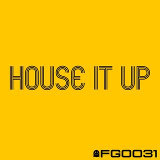 Yellow background with the words "house it up" written in black in the Mexico 86 font.