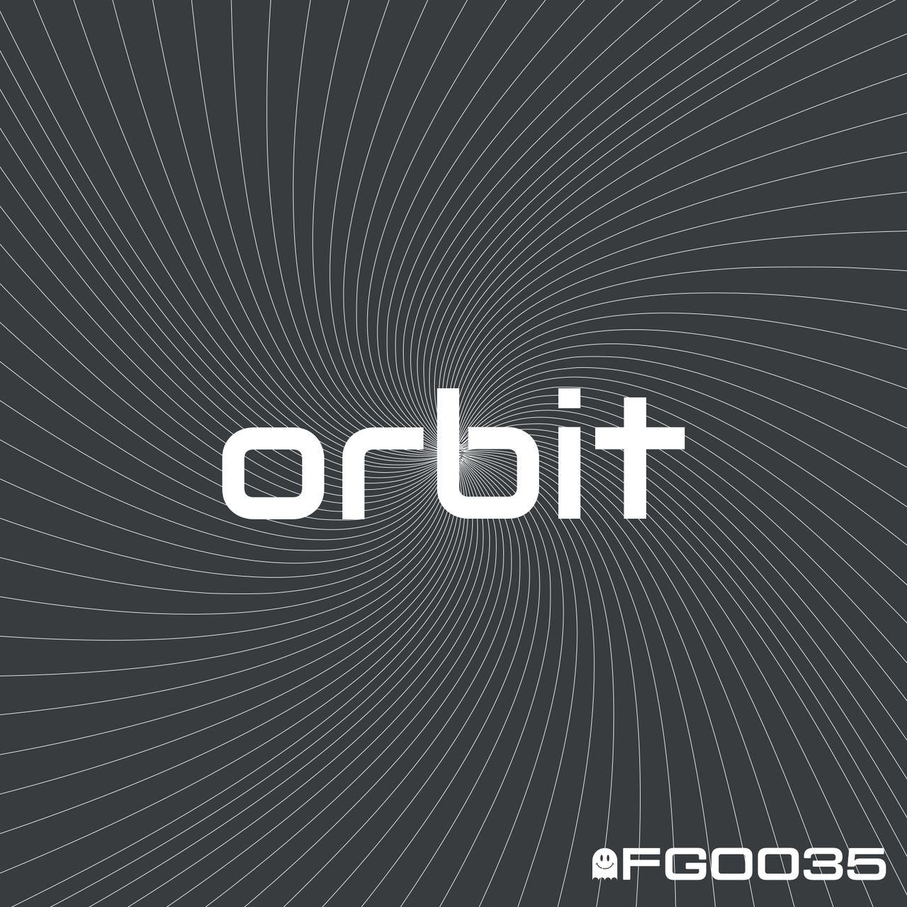 Grey background overlayed with a thin, white spiral shape and the word "Orbit"