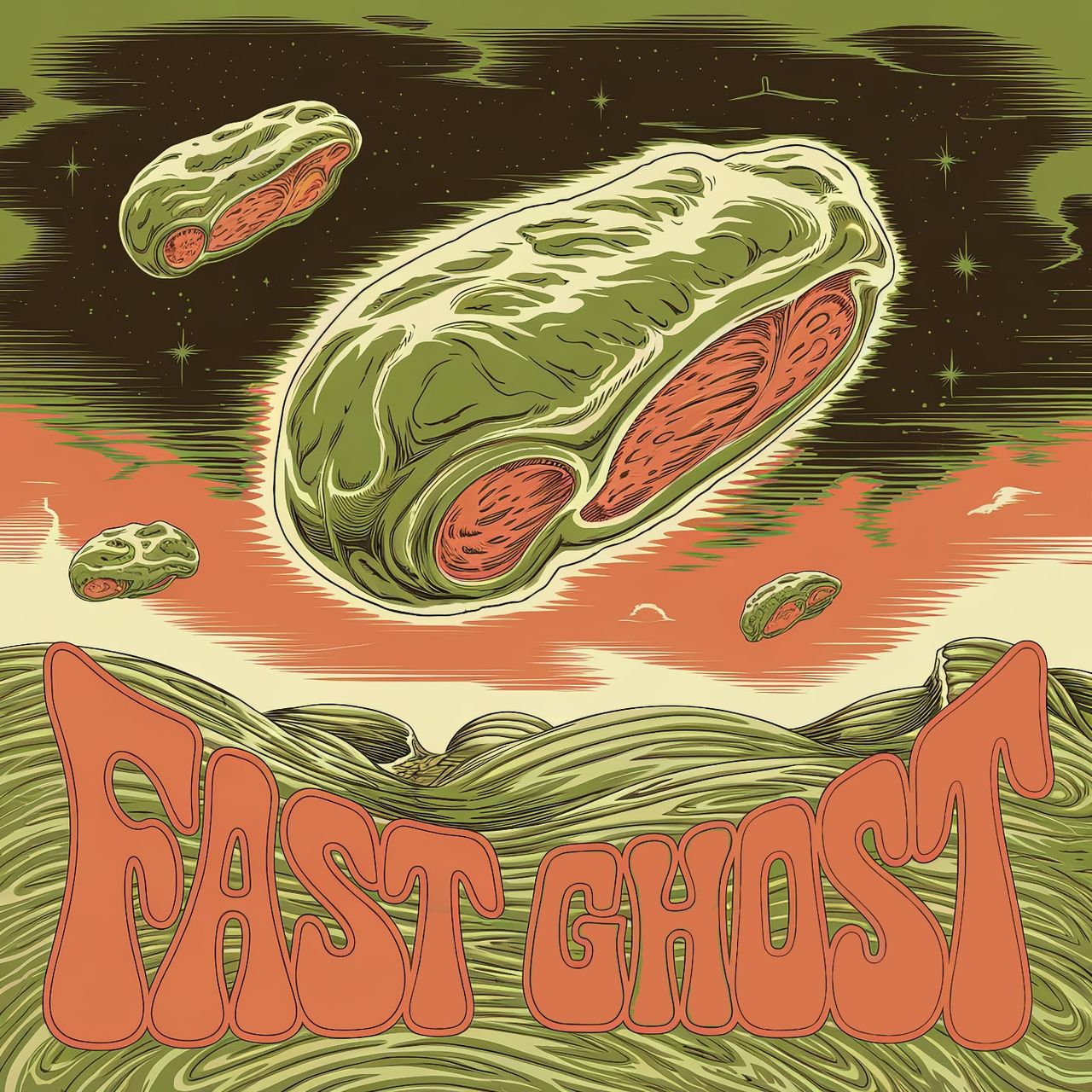 Illustrated 1960s psychedelic art.